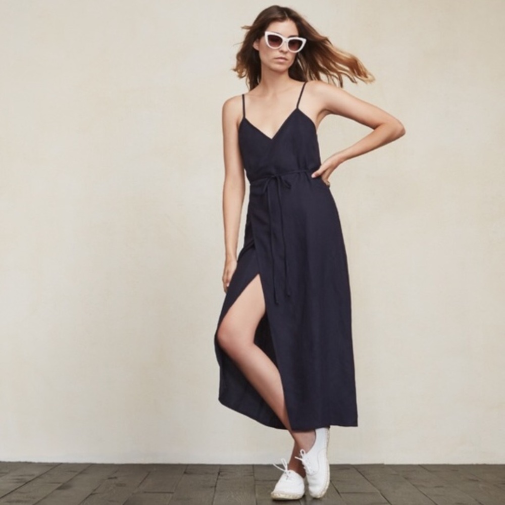 Reformation Charlotte Wrap Dress Navy